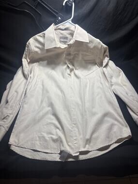 W.H. Belk Womens 15.5 34/35 Cream Beige Textured Cotton Dress Shirt Long Sleeve